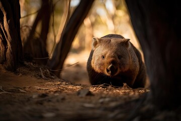 Endearing Wombat Burrowing in the Australian Bushland, created with Generative AI technology