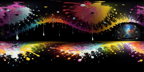 A black background with colorful paint splattered on it