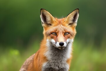 Red Fox Standing Against a Green Background of Nature. Generative AI