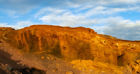 Obraz premium Strange rock carvings in sandstone rock near Corralejo Lajares Fuerteventura Spain