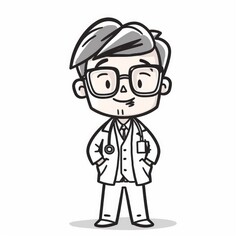 Fototapeta premium Doodle Style Doctor Character on White Background - Fun and Whimsical Illustration for Medical Concepts, Generative AI