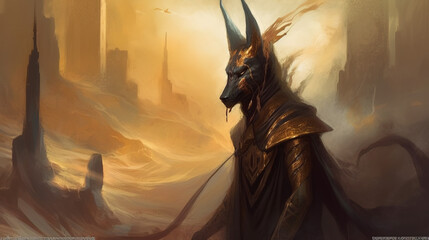 Egyptian God Anubis - God of embalming and the dead - obrazy, fototapety, plakaty