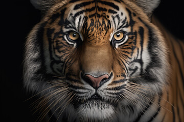 Fototapeta na wymiar Generative AI. Royal tiger (P. t. corbetti) isolated on black background. Hunter concept.