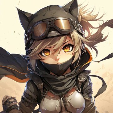 Cute anime cat ninja girl