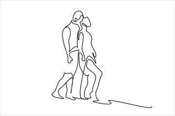 newlywed young couple in love honeymoon vacation seaside standing hug line art