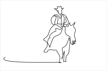 Fototapeta na wymiar cool cowboy man rides calm line art
