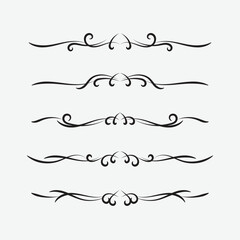 Obraz premium Set of ornamental filigree flourishes and thin dividers with black color. Classical vintage elements, vector illustration