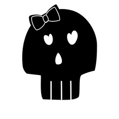 skull silhouette with ribbon bow