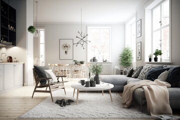 Modern scandinavian living room interior - 3d render Generative AI