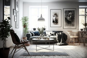 Modern scandinavian living room interior - 3d render Generative AI