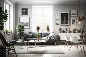 Modern scandinavian living room interior - 3d render Generative AI