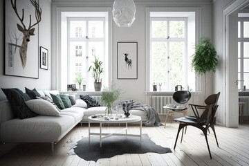 Modern scandinavian living room interior - 3d render Generative AI