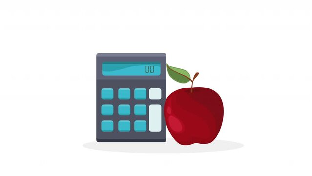 calculator math and apple fruit animation