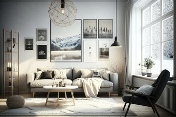 Modern scandinavian living room interior - 3d render Generative AI