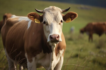 Fototapeta premium Cow in a field. AI-generated