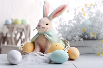 Easter bunny and eggs. AI-generated