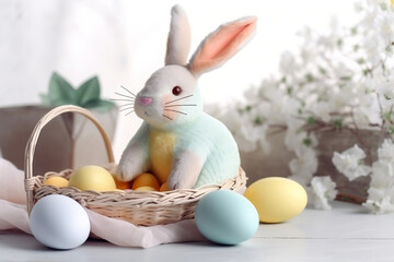 Easter bunny and eggs. AI-generated