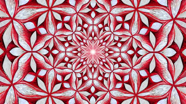 Endless red and white fractal flower pattern texture background seamless loop