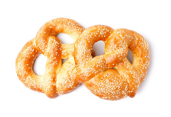 Tasty pretzels isolated on white background