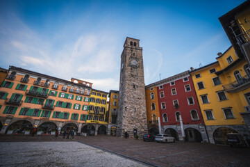 RIVA DEL GARDA, ITALY - January 2023: Torre Apponale tower and central square.
