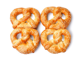 Tasty pretzels isolated on white background
