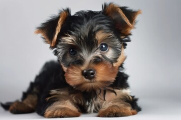 Yorkshire terrier puppy from Biewer posing on a white background. Generative AI