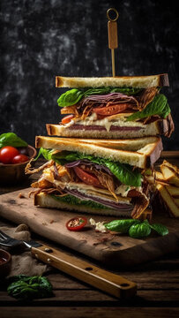Sandwich, club sandwich, green salad, vegetables,  fresh, popular, magazine photo, restaurant, caffe, background, cherry, tomato, chill, beach