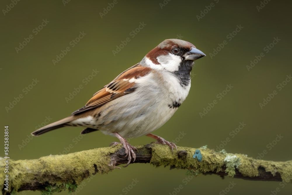 Canvas Prints Passer domesticus, a magnificent male house sparrow, perched on a limb. Generative AI