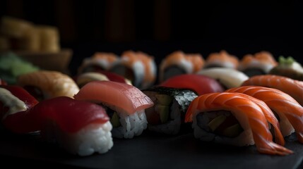 Close up shot of a variety of Sushi