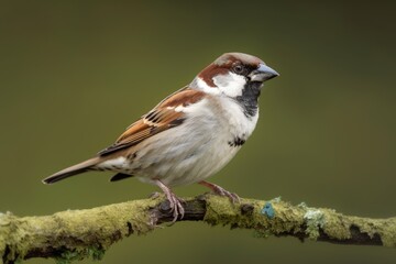 Passer domesticus, a magnificent male house sparrow, perched on a limb. Generative AI
