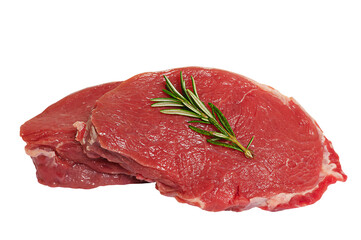 Steak isolated on white. Fresh raw beef steak. Cooking meat.