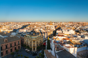 Fototapeta na wymiar View of the historic center of Seville from the top of the Cathedral of Seville