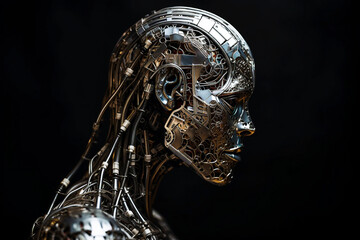 AI robot woman made of silver and liquid metal. generative Ai technology