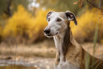 Greyhound outdoor portrait. Generative AI