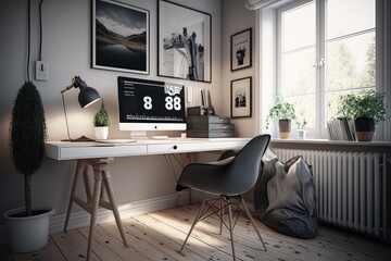 Scandinavian Style Home Office Interior  Generative AI