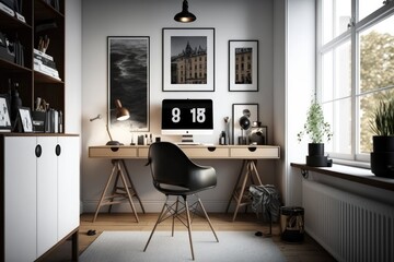 Scandinavian Style Home Office Interior  Generative AI