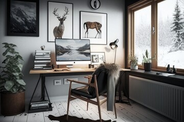 Scandinavian Style Home Office Interior  Generative AI