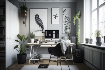 Scandinavian Style Home Office Interior  Generative AI