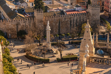 View of Plaza del Triunfo from the top La Giralda church bell tower