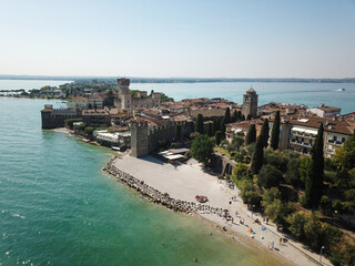 Fototapeta na wymiar Scallgero Castle Aerial shots Sirmione Lake Garda Italy.