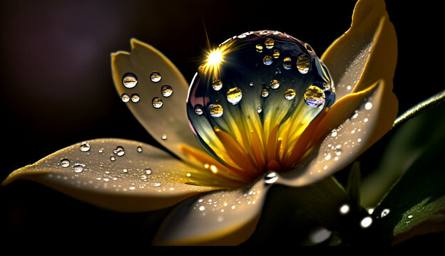  Close up of rain droplet on the flower.