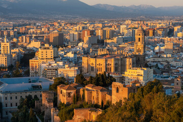 Fototapeta premium View Malaga and the Cathedral of Malaga from Alcazaba at sunrise