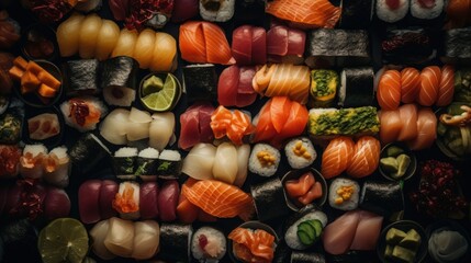 Fototapeta premium Big plate of fresh hand-made Sushi