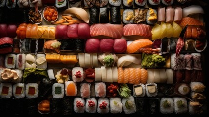 Big plate of fresh hand-made Sushi