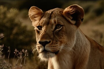Obraz na płótnie Canvas A snapshot of a female Lion taken during a safari in South Africa. Generative AI