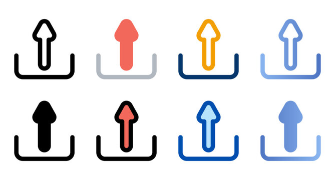 Upload icons in different style. Upload icons. Different style icons set. Vector illustration