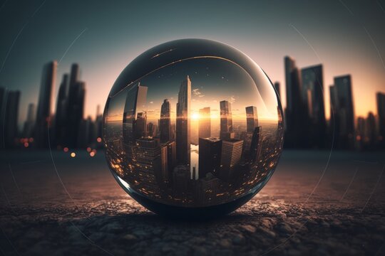 Redefining the Urban Landscape: A Cinematic Cityscape with a Giant Glowing Orb Providing Power and Realistic Design in Post Productio, Generative AI
