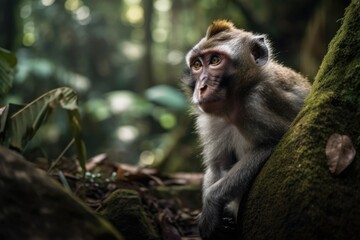 Wild Monkey Forest in Bali, Indonesia. Generative AI