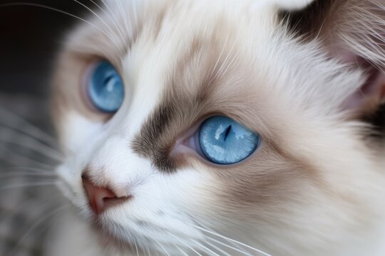 image of a little cat with blue eyes up close. Generative AI