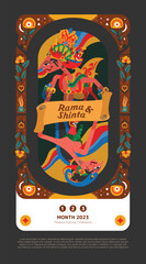 Ramayana sanskrit epic love story idea design with ethnic vibes wayang rama shinta shadow puppet illustration